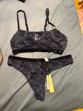 Cosabella Navy Velvet Burnout Bikini Bralette & Thong